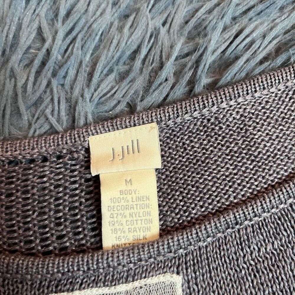 J.Jill Vintage Gray Patchwork 100% Linen Long Sleeve Sweater Size M